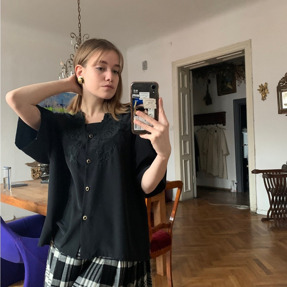 Like new black embroidered blouse